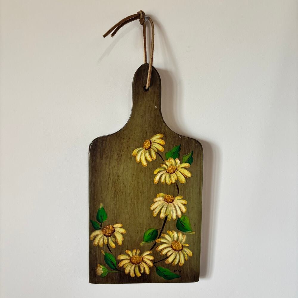 Vintage Hand Painted Floral Wooden Cutting Board Wall Daisy Folk Art Decor